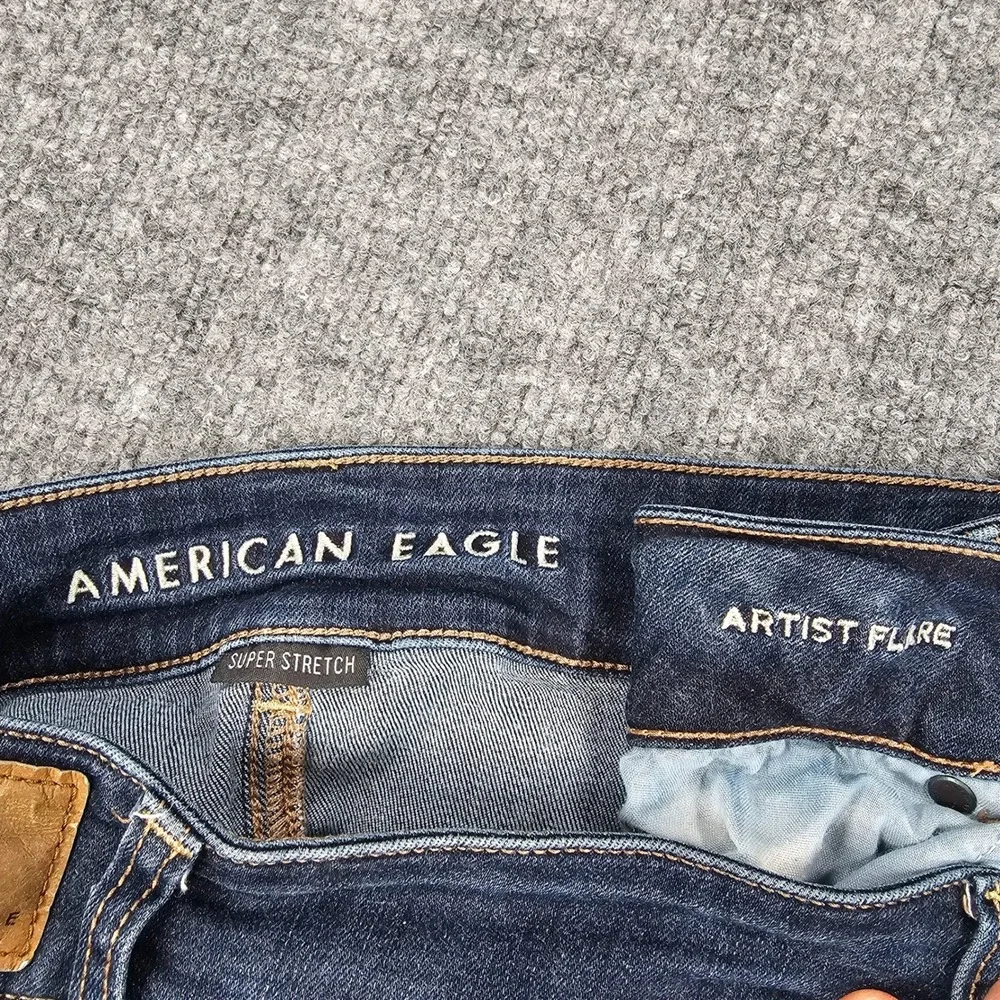 American Eagle Artist Flare Jeans Womens Size 14 Regular Dark Wash Blue Stain